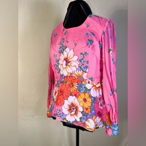 TERGAL brand.  Lovely, vintage blouse, pink with vibrant print.